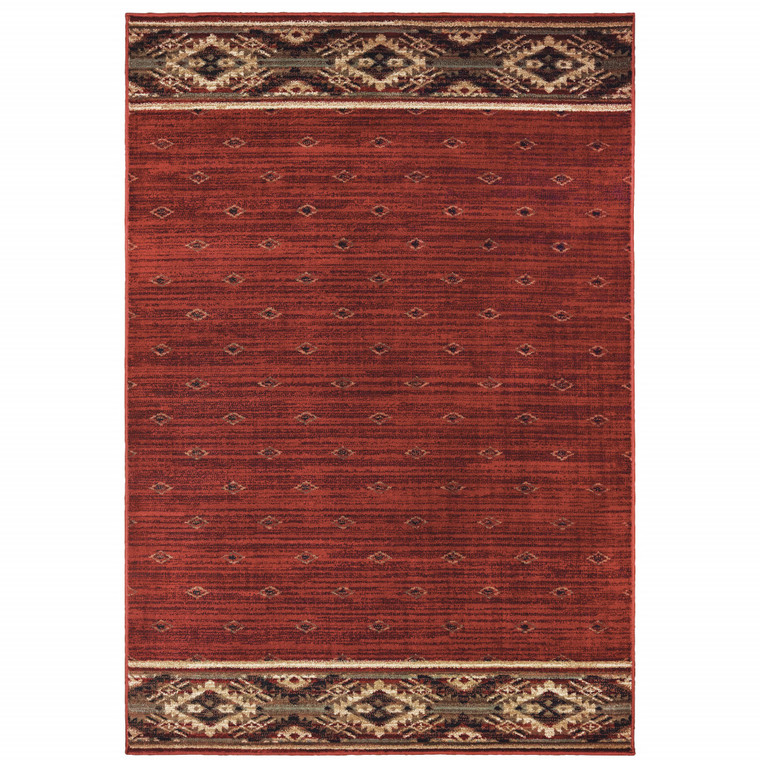 10' X 13' Berry Gold And Ivory Southwestern Power Loom Stain Resistant Area Rug - 606114614272