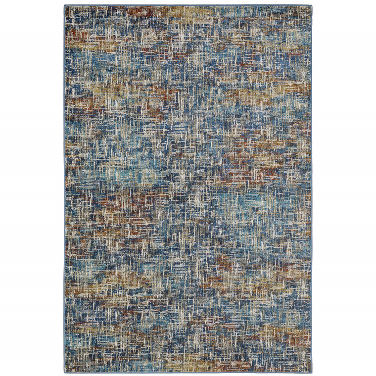 10' X 13' Blue Teal Gold Rust And Beige Abstract Power Loom Stain Resistant Area Rug - 606114613350