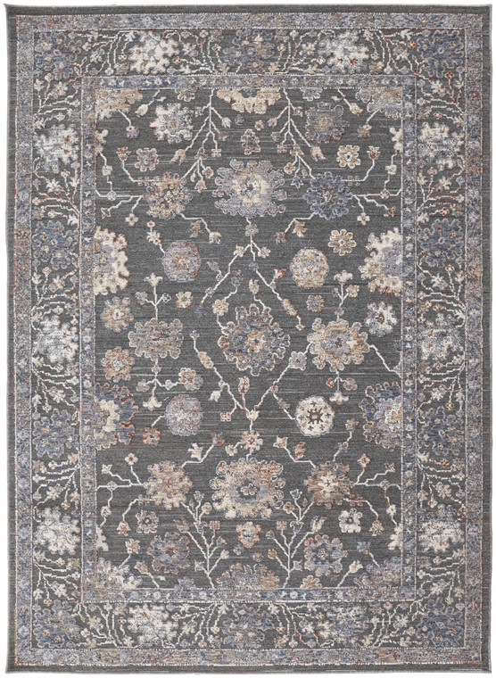 9' X 13' Taupe Blue And Orange Floral Power Loom Area Rug - 606114140443