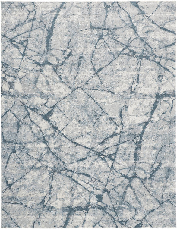 10' X 13' Blue Gray And Ivory Abstract Distressed Stain Resistant Area Rug - 606114121268