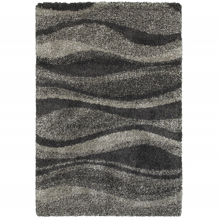 Homeroots Home Decor 10' x 13' Charcoal Silver and Grey Abstract Shag Power Loom Stain Resistant Area Rug