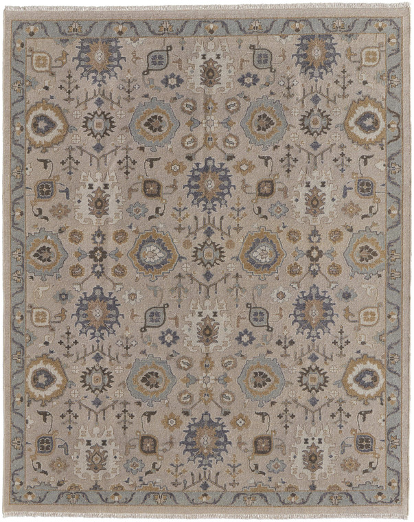 8' X 12' Tan Brown and Gray Wool Oriental Hand Knotted Area Rug With Fringe
