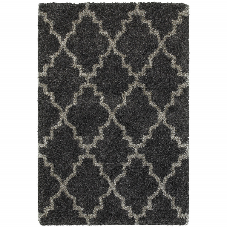 Homeroots Home Decor Geometric Shag Power Loom Stain Resistant Area Rug, Charcoal and Grey, 10' x 13'