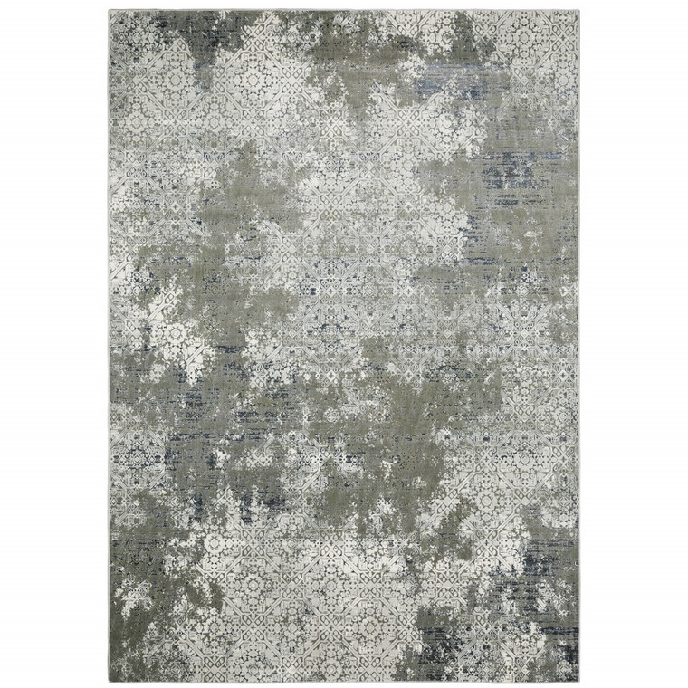 Homeroots Home Decor 10' x 13' Ivory Grey Blue and Taupe Abstract Power Loom Stain Resistant Area Rug