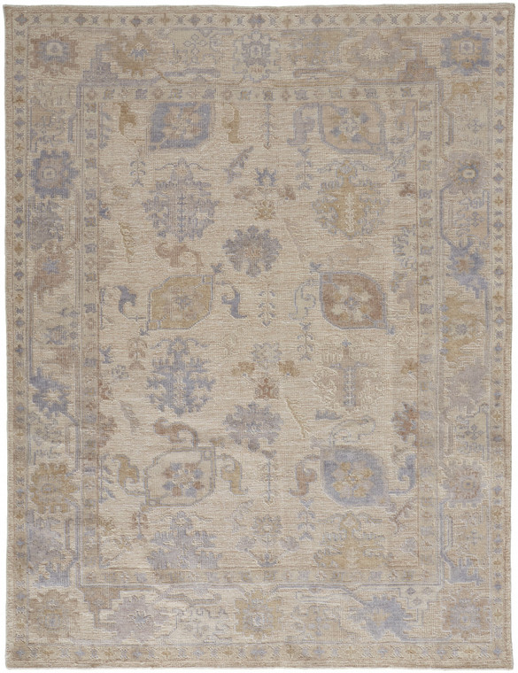 Homeroots Home Decor 5' X 8' Tan Orange And Blue Floral Hand Knotted Stain Resistant Area Rug