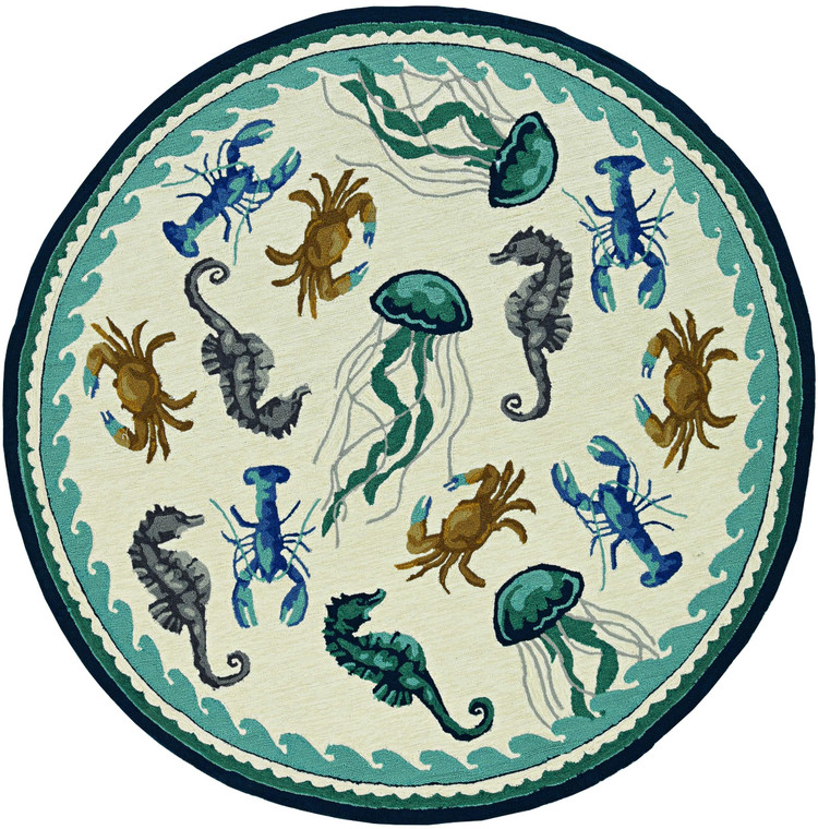 90" X 90" Ivory or Teal Polypropylene Rug