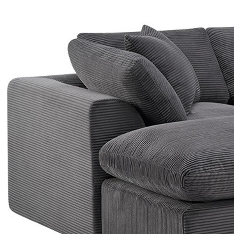 138" Dark Gray Corduroy Modular Sofa With Ottoman And Toss Pillows