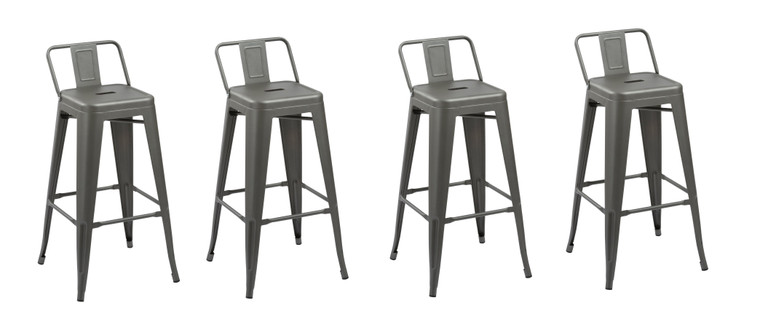 Set of Four 26" Dark Gray Metal Low Back Counter Height Bar Chairs