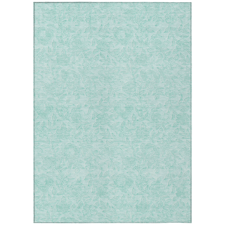 8' X 10' Teal Blue And Aqua Floral Washable Indoor Outdoor Area Rug