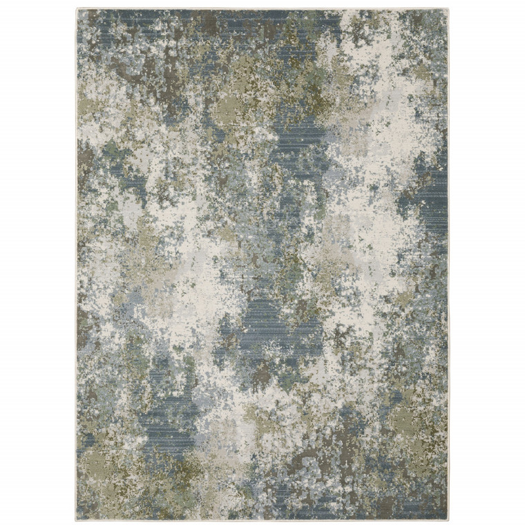 Homeroots Home Decor Abstract Power Loom Stain Resistant Area Rug, Blue Grey Green and Beige, 10' x 13'