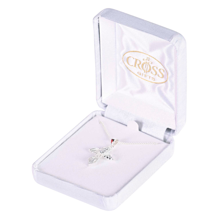 ANGEL CROSS CZ STONES SILVER PLATE 18"CH
