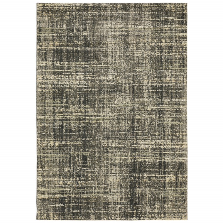8' X 11' Charcoal Grey Beige And Tan Abstract Power Loom Stain Resistant Area Rug - 606114593607