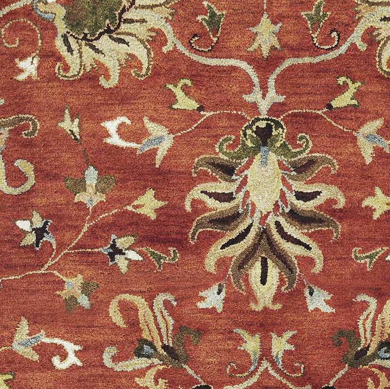 7' Sienna Orange Hand Tufted Wool Traditional Floral Indoor Runner Rug - 4512822919645