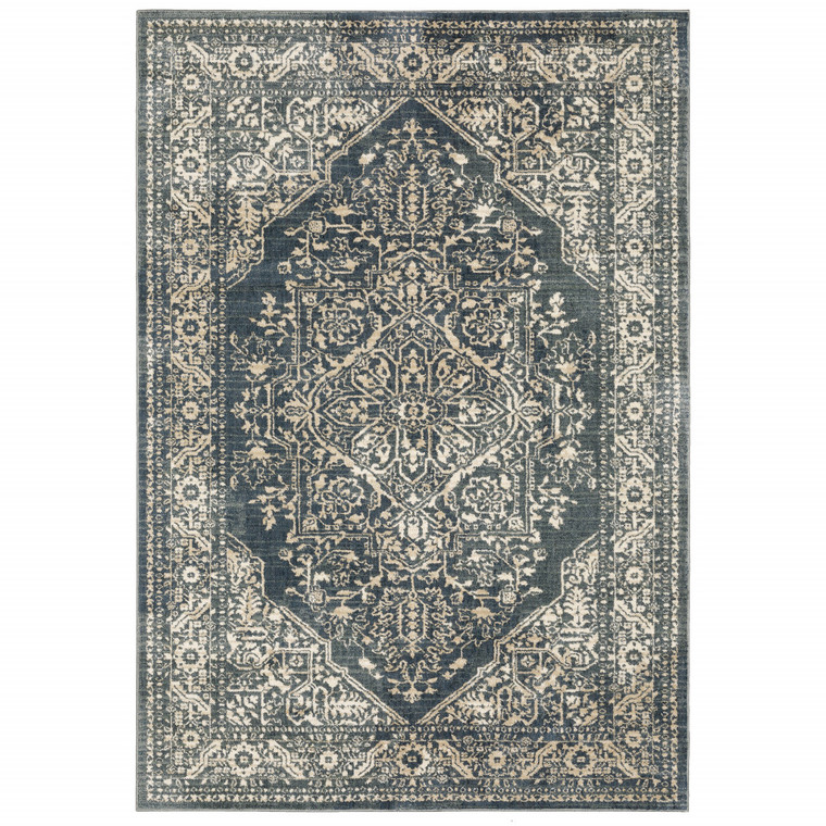 8' X 10' Beige Grey And Blue Oriental Power Loom Stain Resistant Area Rug - 606114600107