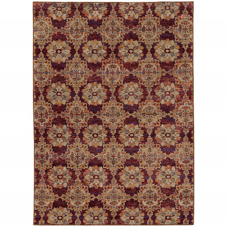 Homeroots Home Decor 5' x 7' Oriental Power Loom Stain Resistant Area Rug, Red and Gold