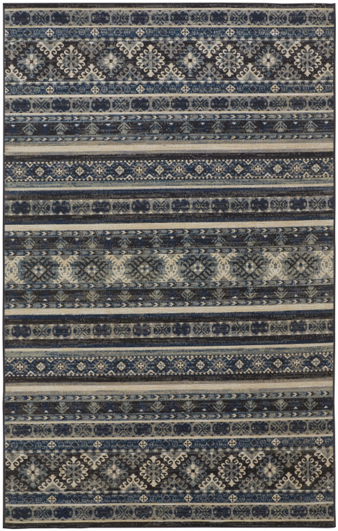 10' X 13' Blue Tan And Black Geometric Power Loom Distressed Stain Resistant Area Rug - 606114686750