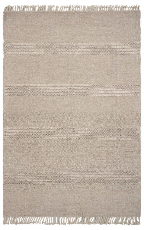 5' x 8' Natural Plain Wool Indoor Area Rug with Fringe - 4512822809359