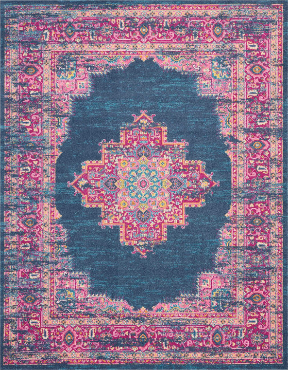Homeroots Home Decor 8' x 10' Blue and Pink Medallion Area Rug, Blue and Pink, 8 x 10 Feet