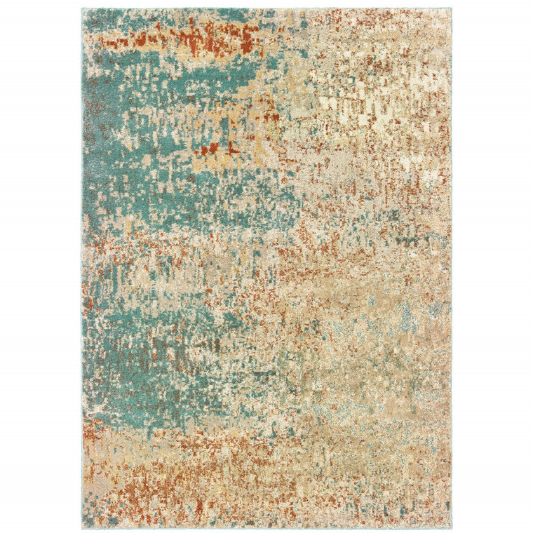 6' X 9' Foam Blue Pumpkin And Golden Yellow Abstract Power Loom Stain Resistant Area Rug - 606114599302