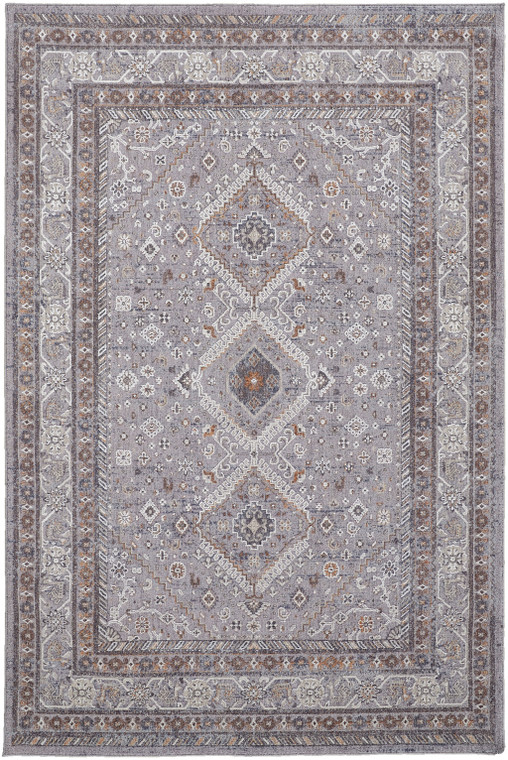 4' X 6' Gray Orange And Ivory Floral Power Loom Stain Resistant Area Rug - 606114129639