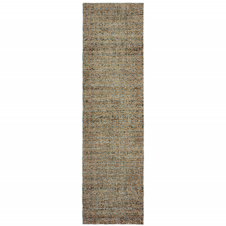 Homeroots Home Decor 2' X 8' Silver Gold Rust And Blue Green Geometric Power Loom Stain Resistant Runner Rug