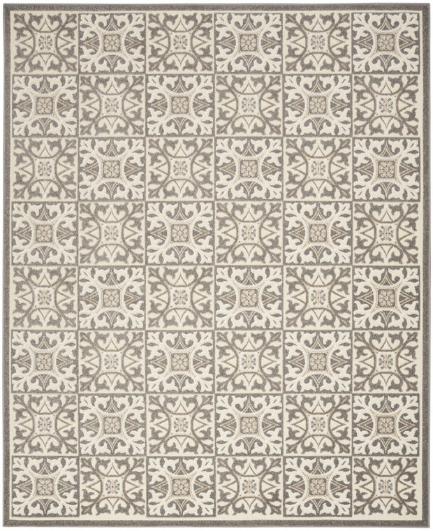 8' X 11' Ivory And Grey Fleur De Lis Stain Resistant Non Skid Area Rug - 606114569312