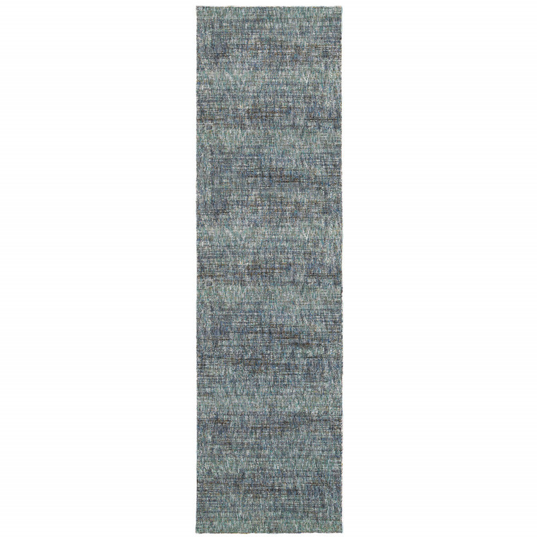 Homeroots Home Decor 2' X 8' Blue Grey Silver And Green Power Loom Stain Resistant Runner Rug