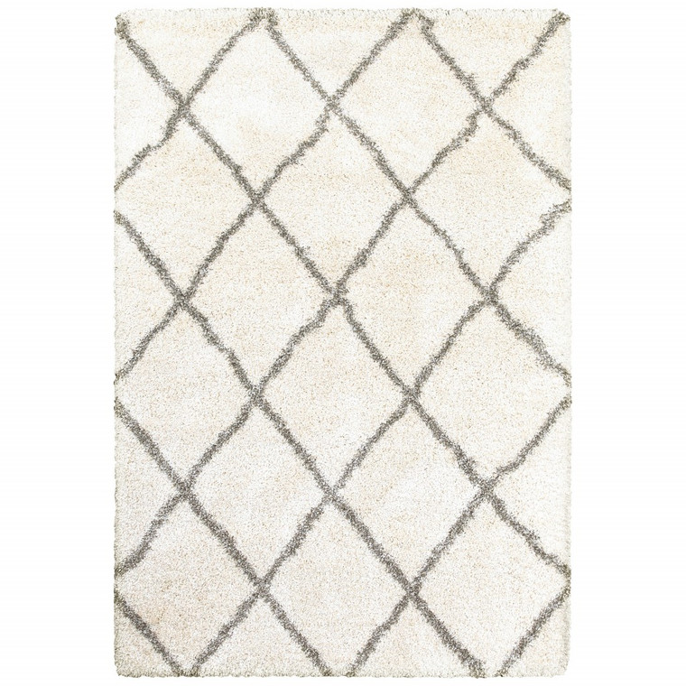 Homeroots Home Decor 8' x 11' Ivory and Gray Geometric Lattice Indoor Area Rug