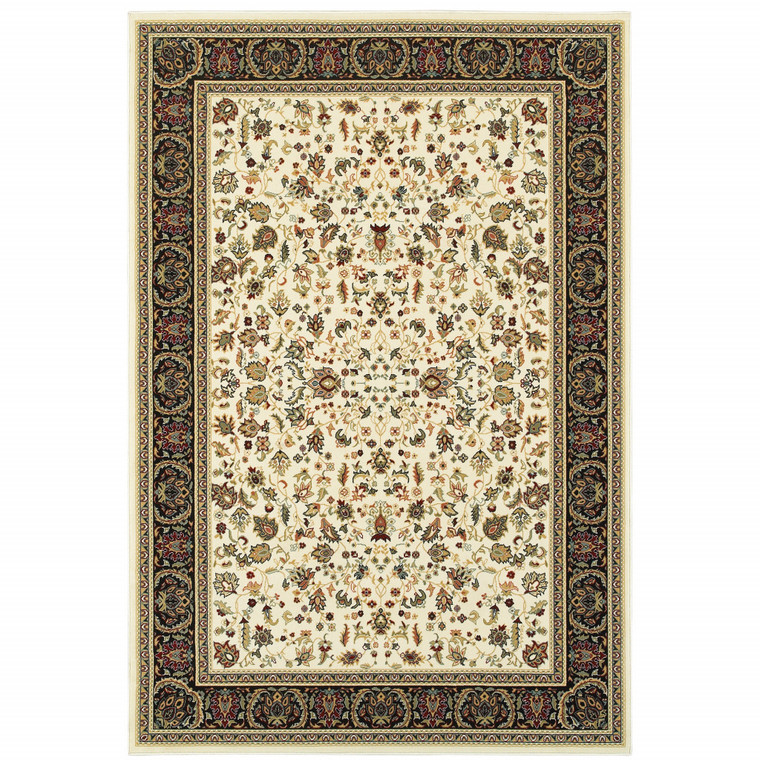 5' X 8' Ivory And Black Oriental Power Loom Stain Resistant Area Rug - 606114602910