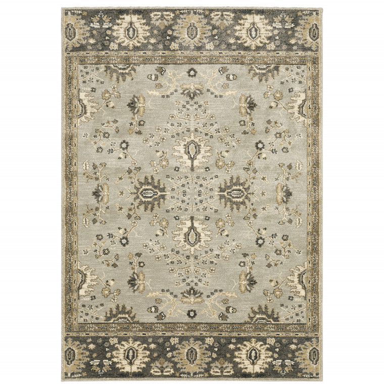 5' X 8' Grey Brown Tan And Beige Oriental Power Loom Stain Resistant Area Rug - 606114600282
