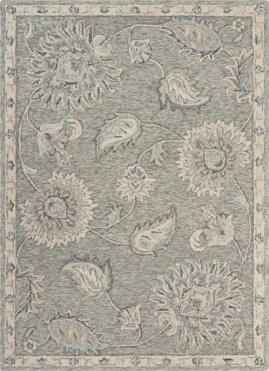 Homeroots Home Decor 5' x 7' Light Gray Floral Area Rug