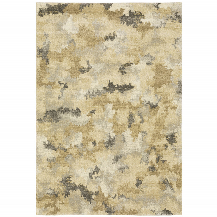 Homeroots Home Decor Beige Grey and Gold Abstract Power Loom Stain Resistant Area Rug 5' x 8'