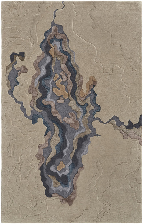 4' X 6' Tan Brown And Blue Wool Abstract Tufted Handmade Area Rug - 606114140078
