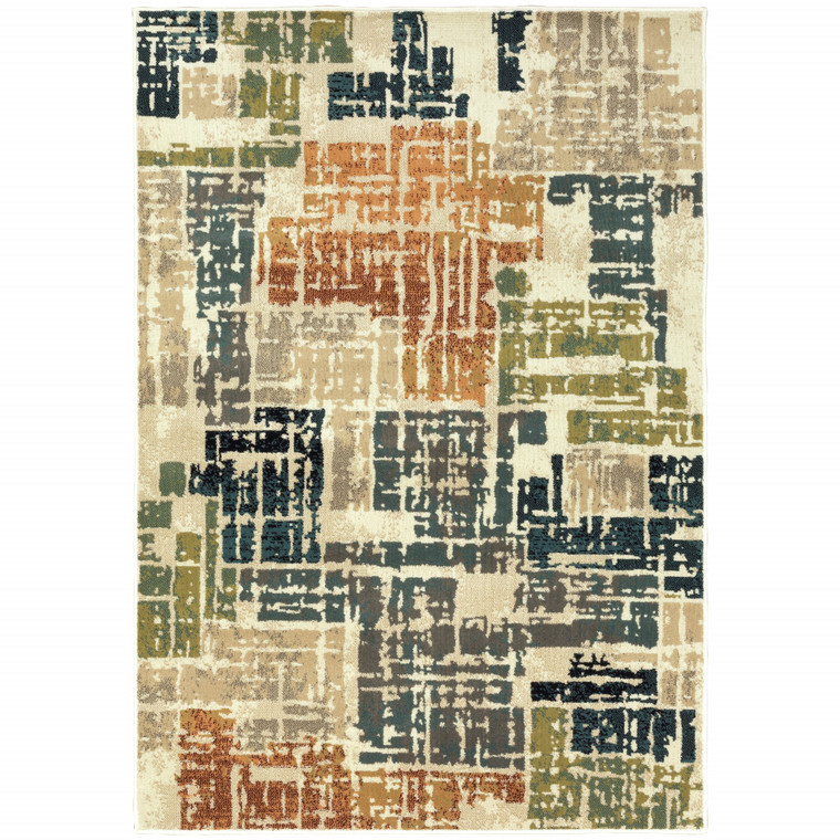 6' X 9' Beige Terracotta Green Navy And Grey Abstract Power Loom Stain Resistant Area Rug - 606114599746