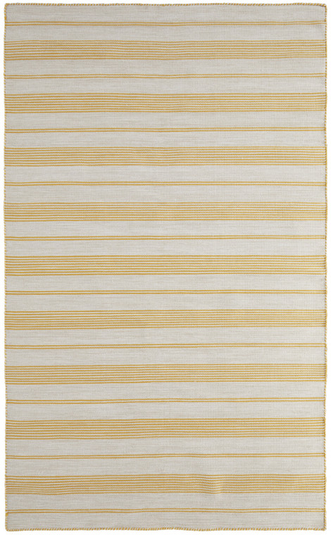 5' X 8' Yellow And Ivory Striped Dhurrie Hand Woven Stain Resistant Area Rug - 606114110231