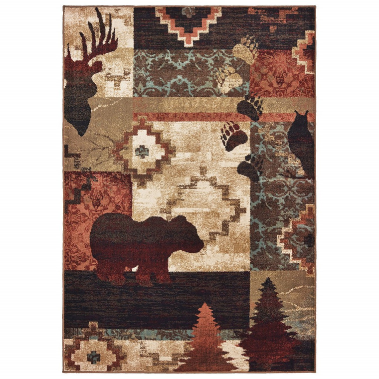 5’x7’ Rustic Brown Animal Lodge Area Rug - 4512822867212