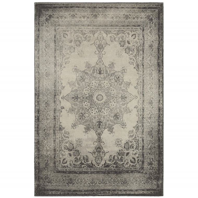 5’x8’ Ivory and Gray Pale Medallion Area Rug - 4512822865812