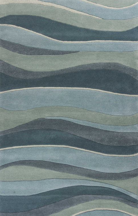 5'x8' Ocean Blue Teal Hand Tufted Abstract Waves Indoor Area Rug - 4512822800929