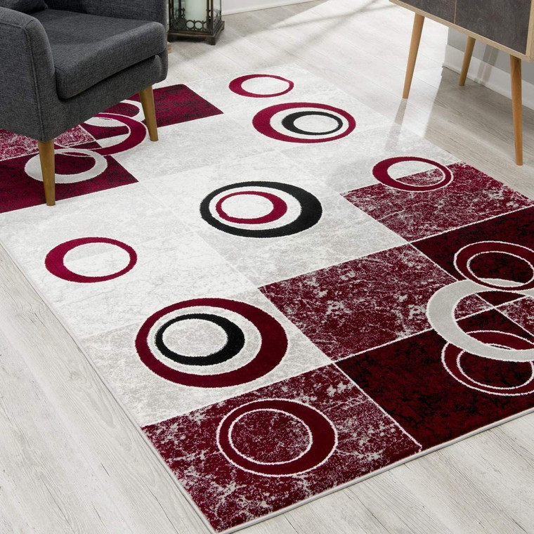 Homeroots Home Decor 3' x 15' Red and White Inverse Circles Runner Rug