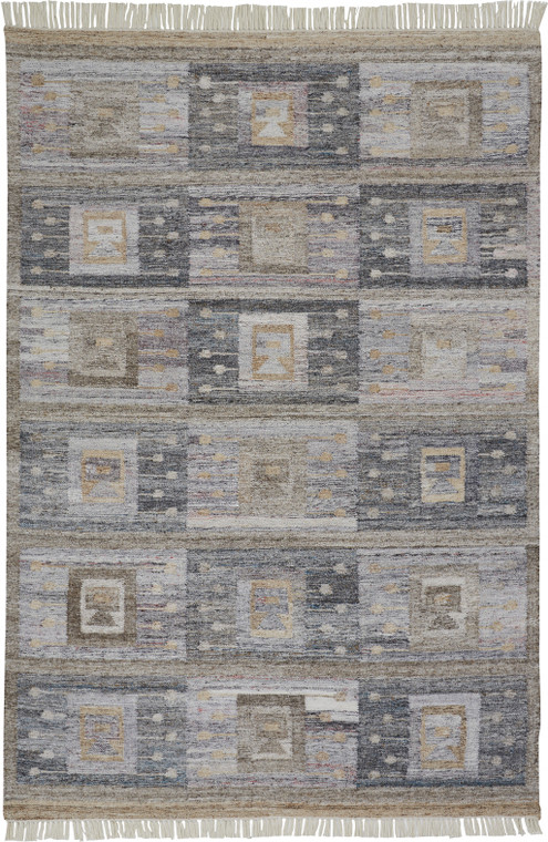 Homeroots Home Decor 5' x 8' Gray, Taupe and Tan Geometric Hand Woven Stain Resistant Area Rug with Fringe