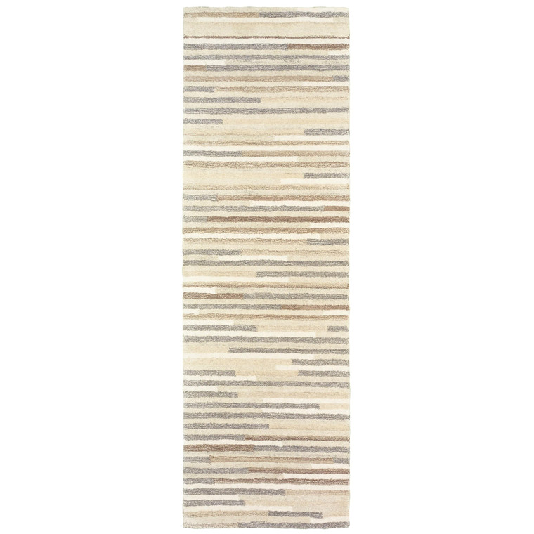 3’ x 8’ Beige and Gray Eclectic LinesRunner Rug - 4512822849584