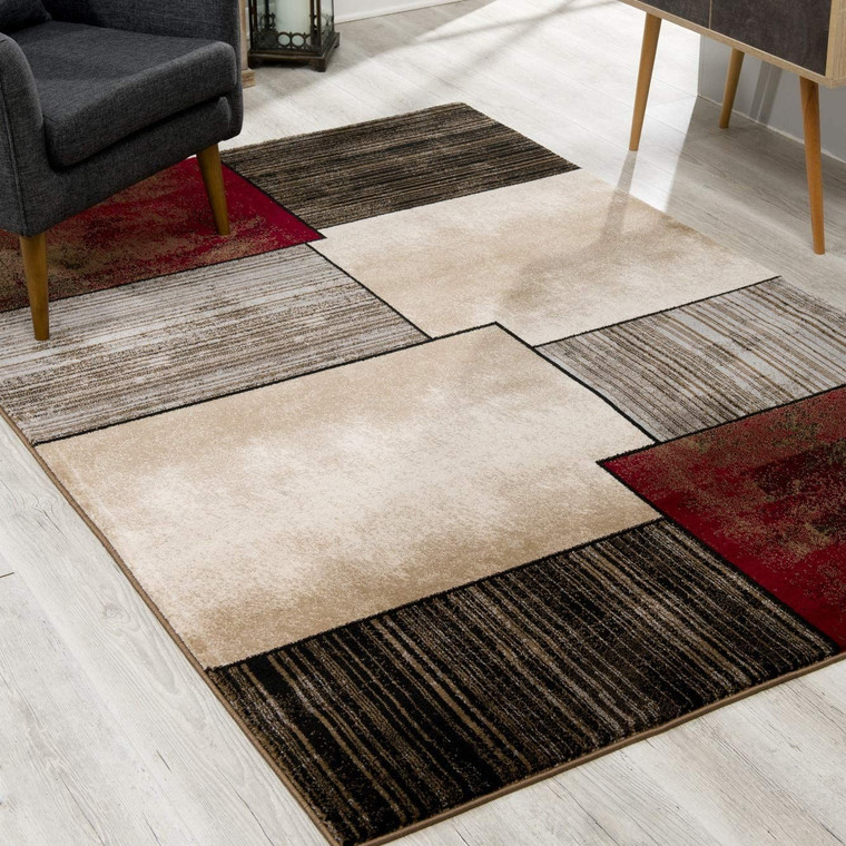8’ X 11’ Brown Overlapped Blocks Area Rug - 808230041608