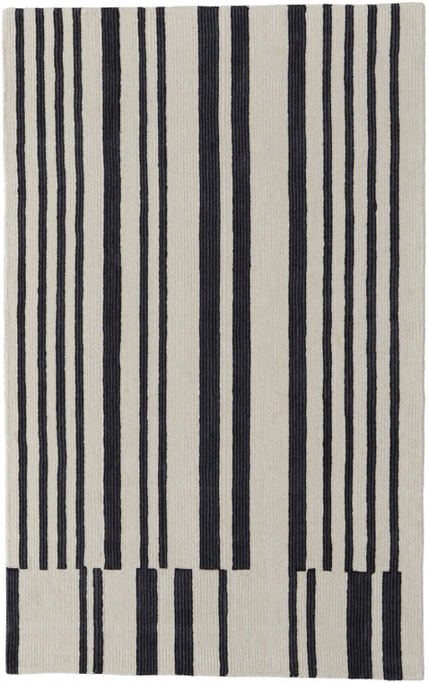 5' X 8' Ivory And Black Wool Abstract Tufted Handmade Area Rug - 606114135449