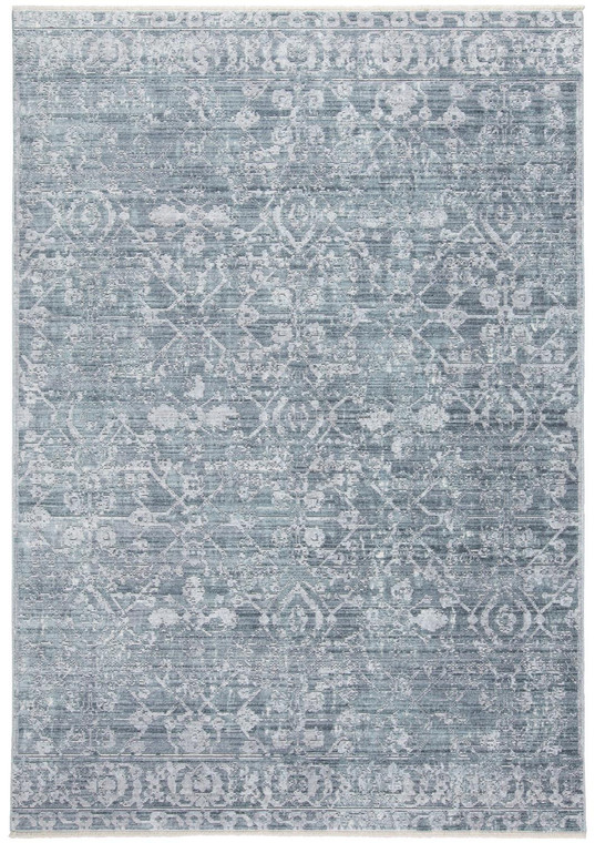 4' X 6' Blue Gray And Silver Abstract Distressed Area Rug With Fringe - 606114112877