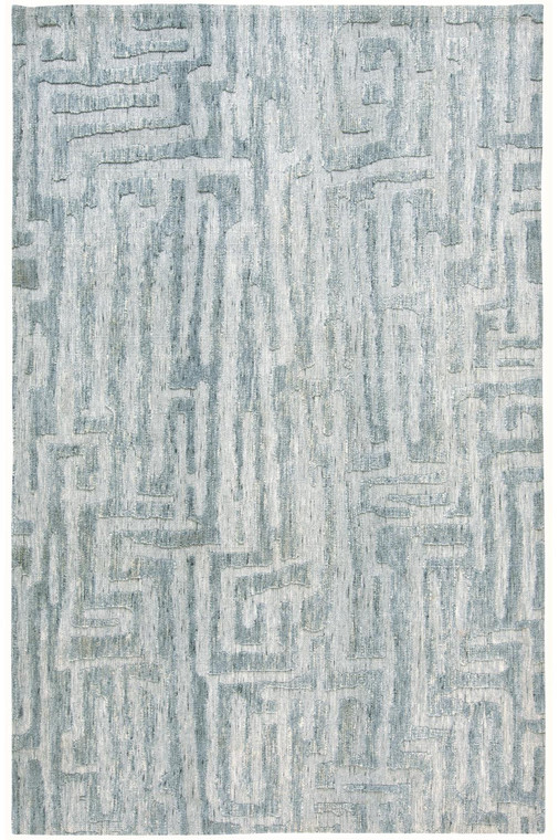 5' X 8' Blue Ivory And Gray Geometric Distressed Stain Resistant Area Rug - 606114115786