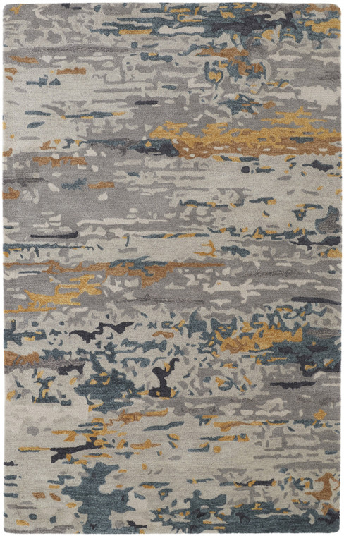 4' X 6' Gray Yellow And Blue Wool Abstract Tufted Handmade Stain Resistant Area Rug - 606114128496