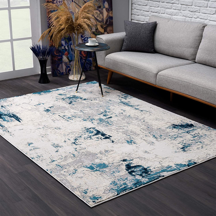 Homeroots Home Decor 5' x 8' Blue and Ivory Abstract Strokes Area Rug