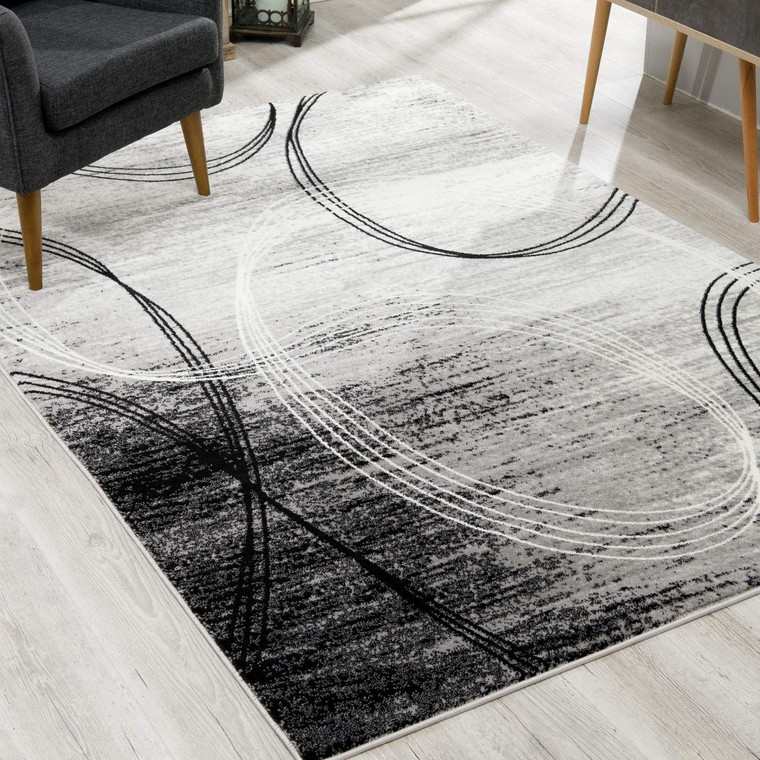 8’ X 11’ Gray Distressed Swirls Area Rug - 808230040113