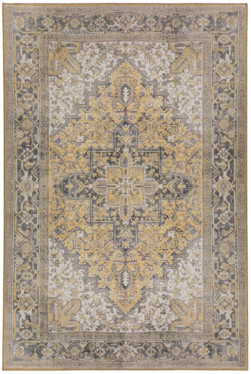 5' X 8' Gold Oriental Distressed Non Skid Area Rug - 606114465041