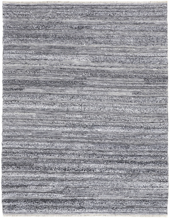 4' X 6' Gray And Ivory Striped Hand Woven Stain Resistant Area Rug - 606114119890